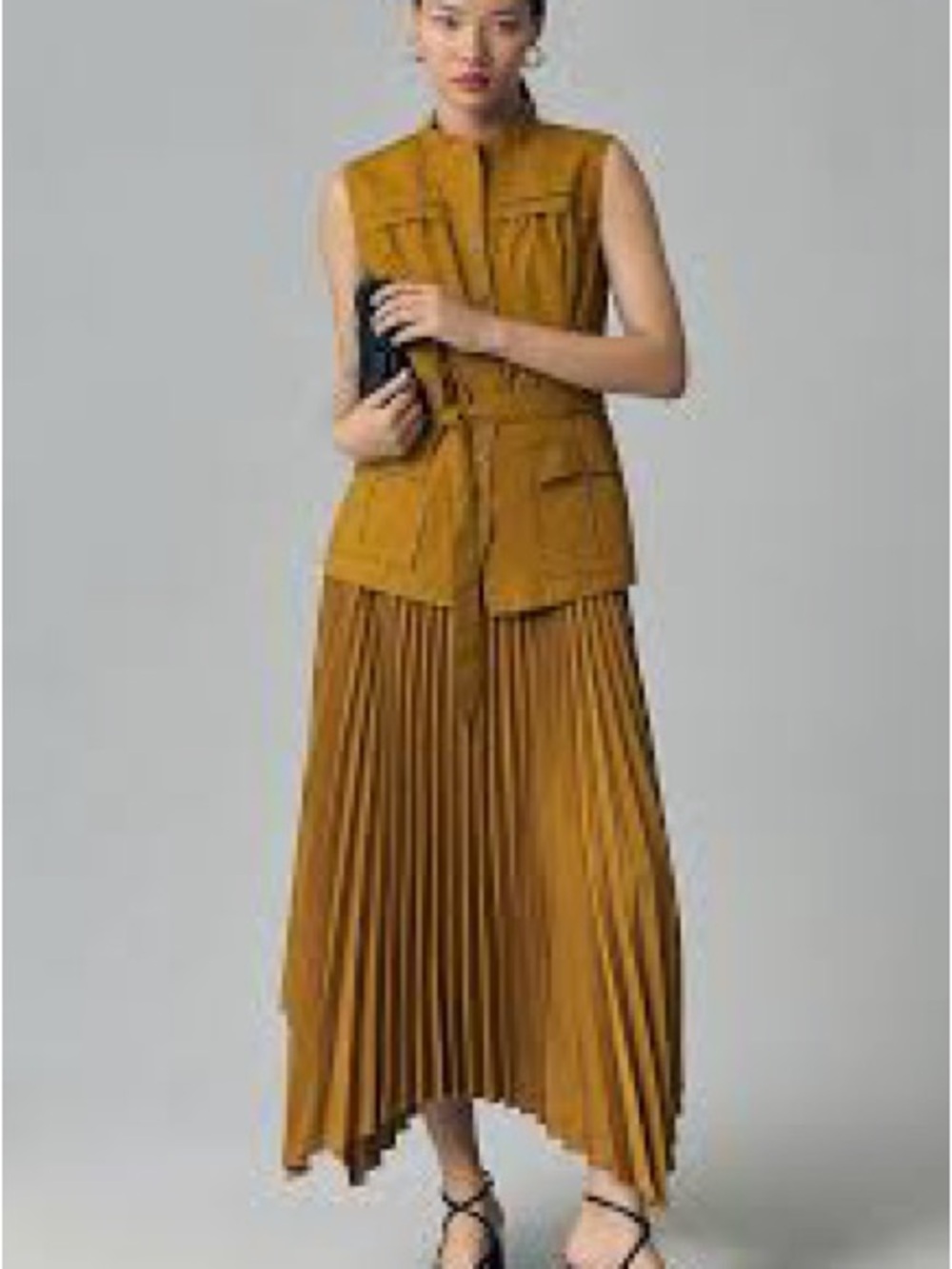 Anthropologie Mustard Pleated High-Low Skirt